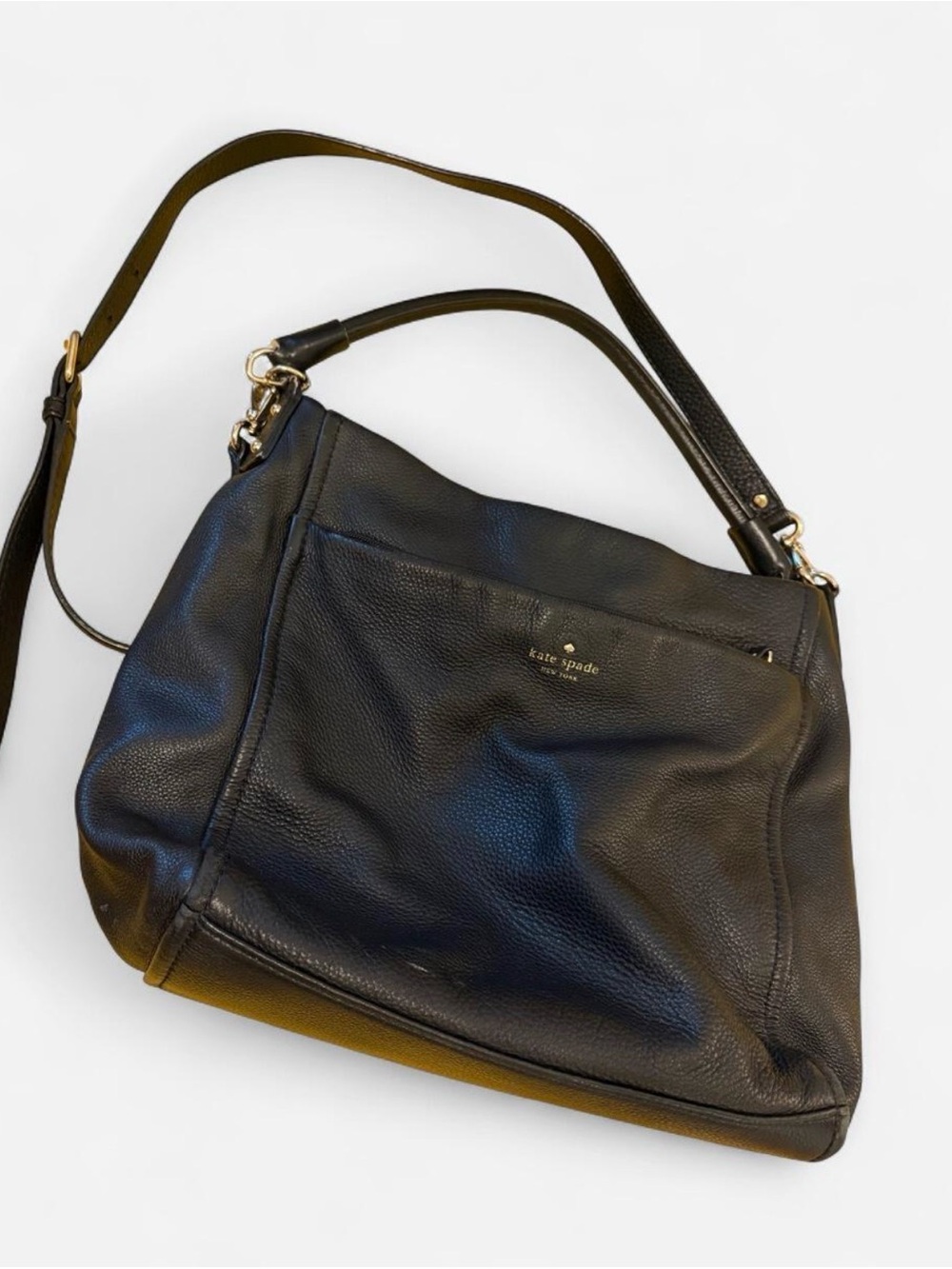 kate spade Black Pebbled Leather Satchel with Gold Hardware